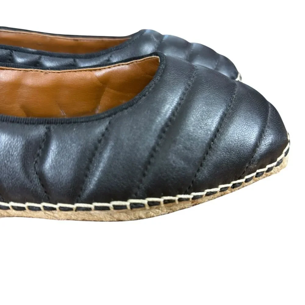 Franco Sarto Kyla Quilted Black Leather Espadrille Square Toe Flats Shoes sz 8.5